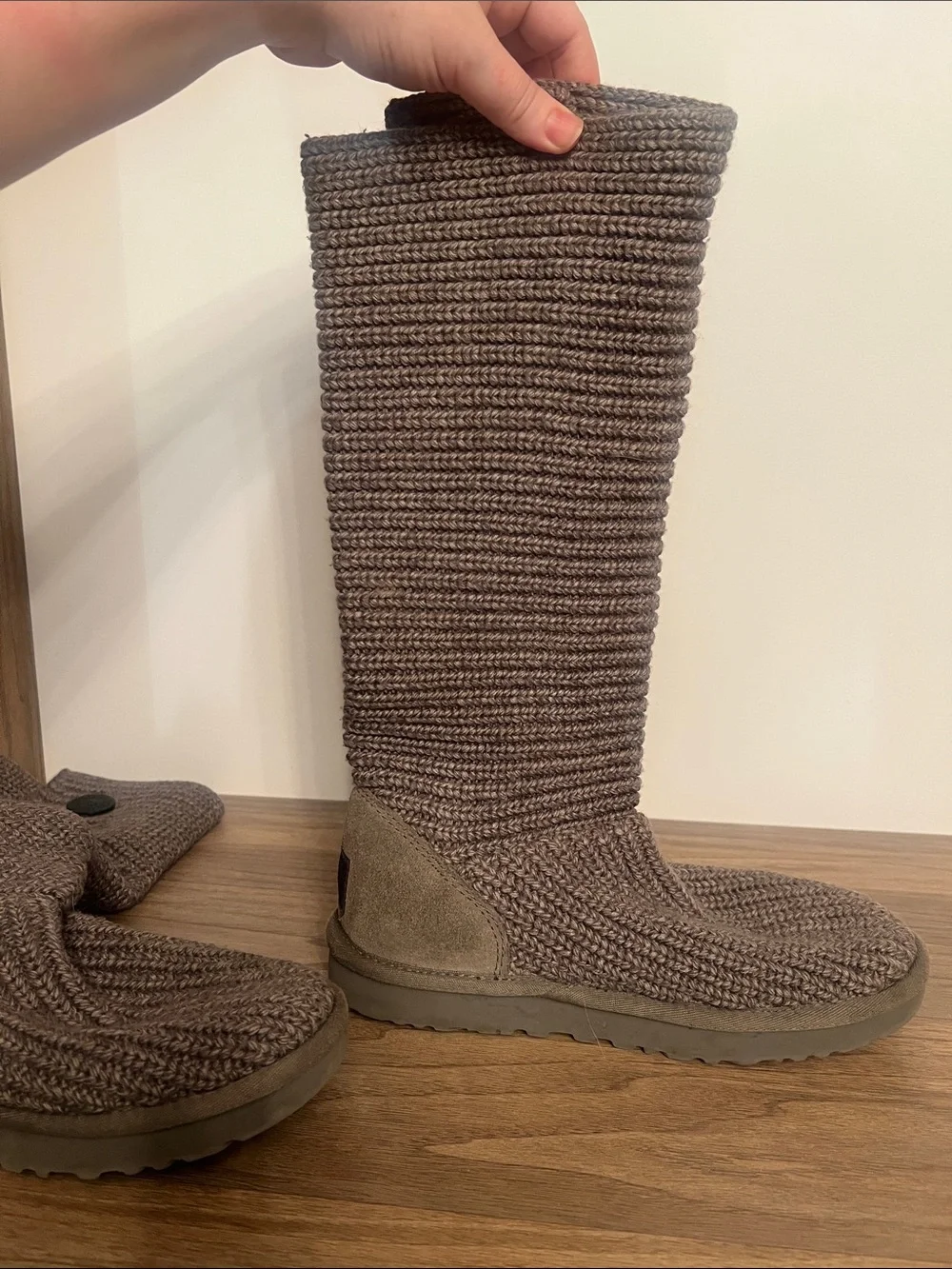 UGG Taupe Knit Boot with Button Detail‎